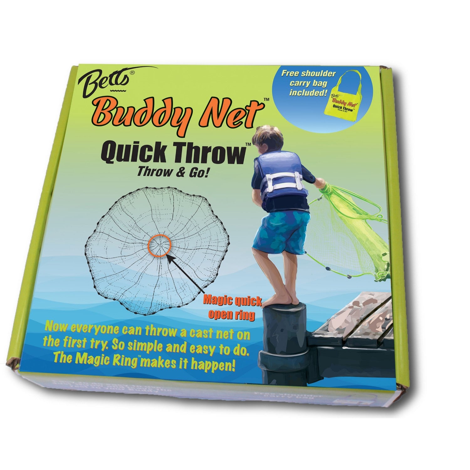 4ft 0.375inch Mesh Chartreuse Betts Buddy Quick Throw Net from