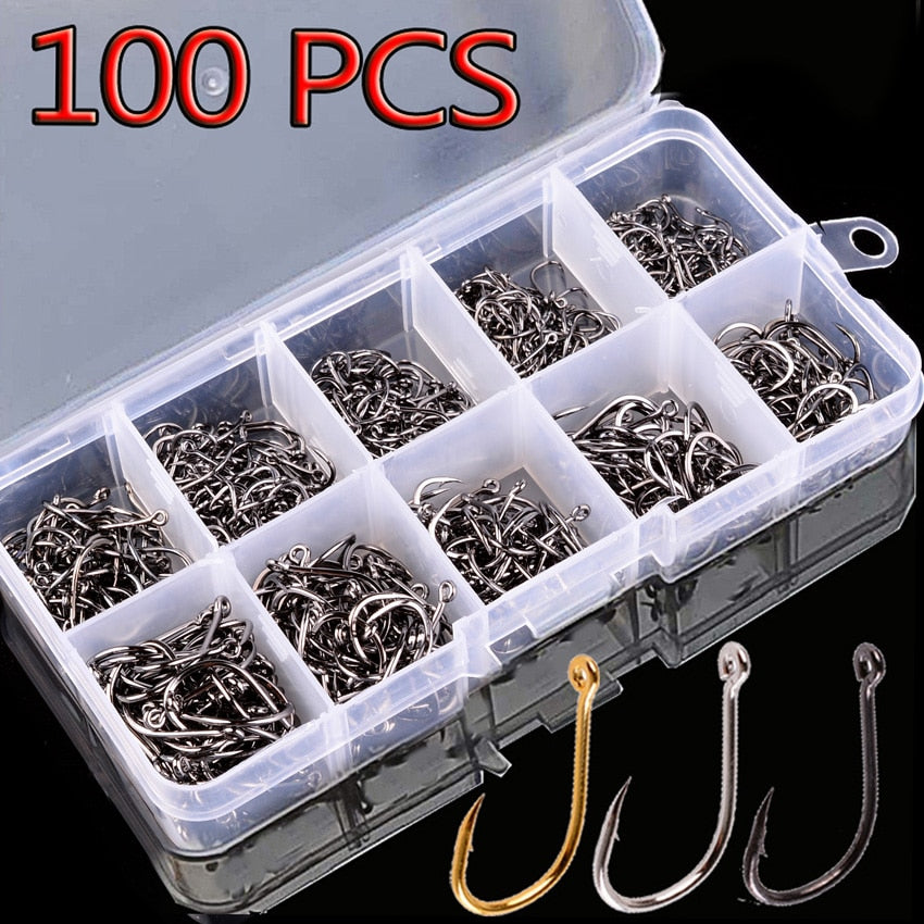 100pcs/500pcs High Carbon Steel Fishing hooks Mixed Size Barbed jig hook  Carp Fishing Jig Head for Fly fishing Accessories
