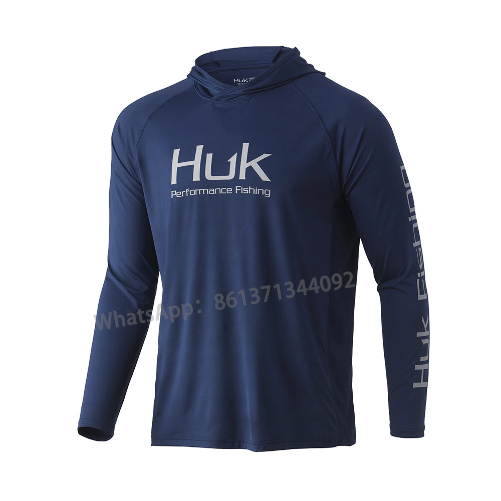 HUK Hooded Fishing T Shirt For Men UV Protection, Long Sleeve