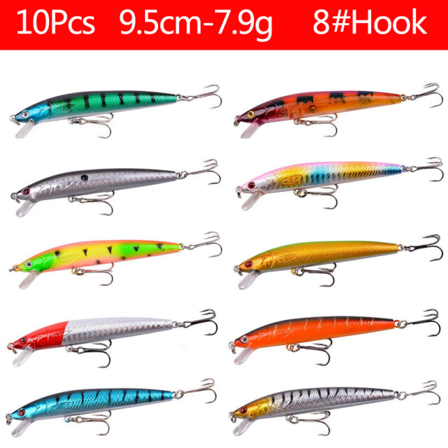 10PCS Fishing Lures Minnow Wobblers Sinking Trolling Artificial Baits  Saltwater